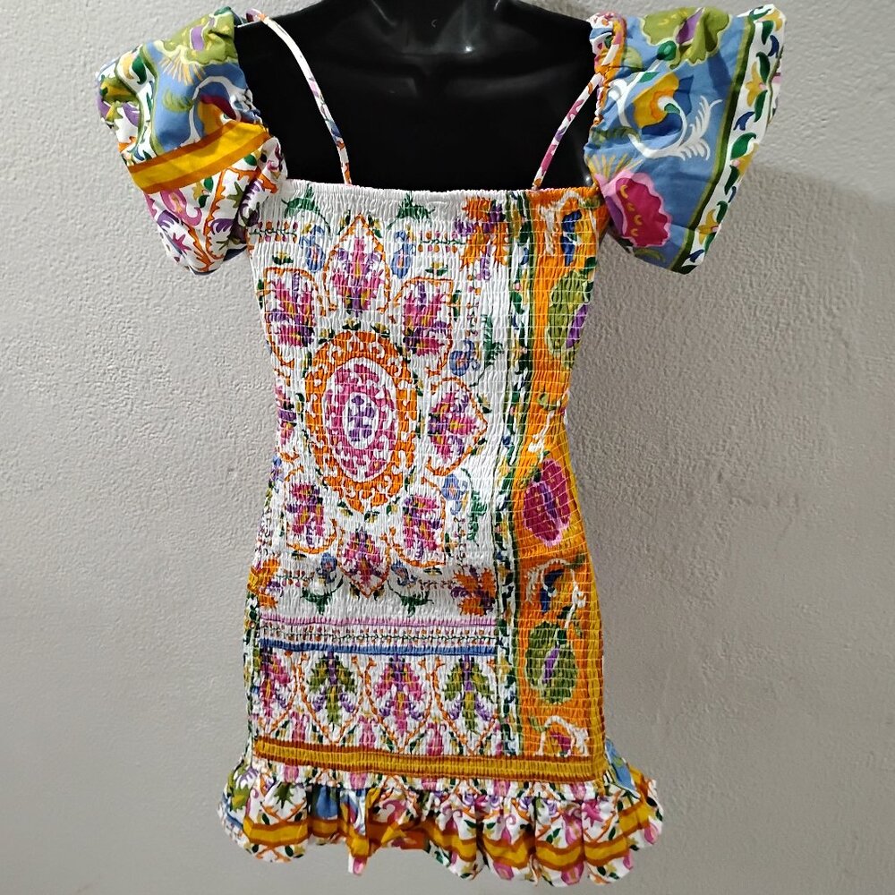 Mango -S- Dress With Puff Sleeves-colorful-mini dress furrowed knitting - Picture 10 of 10